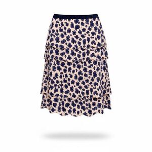 Tory Burch Meri Leopard Print Tiered Silk Blend Skirt 4 NWT